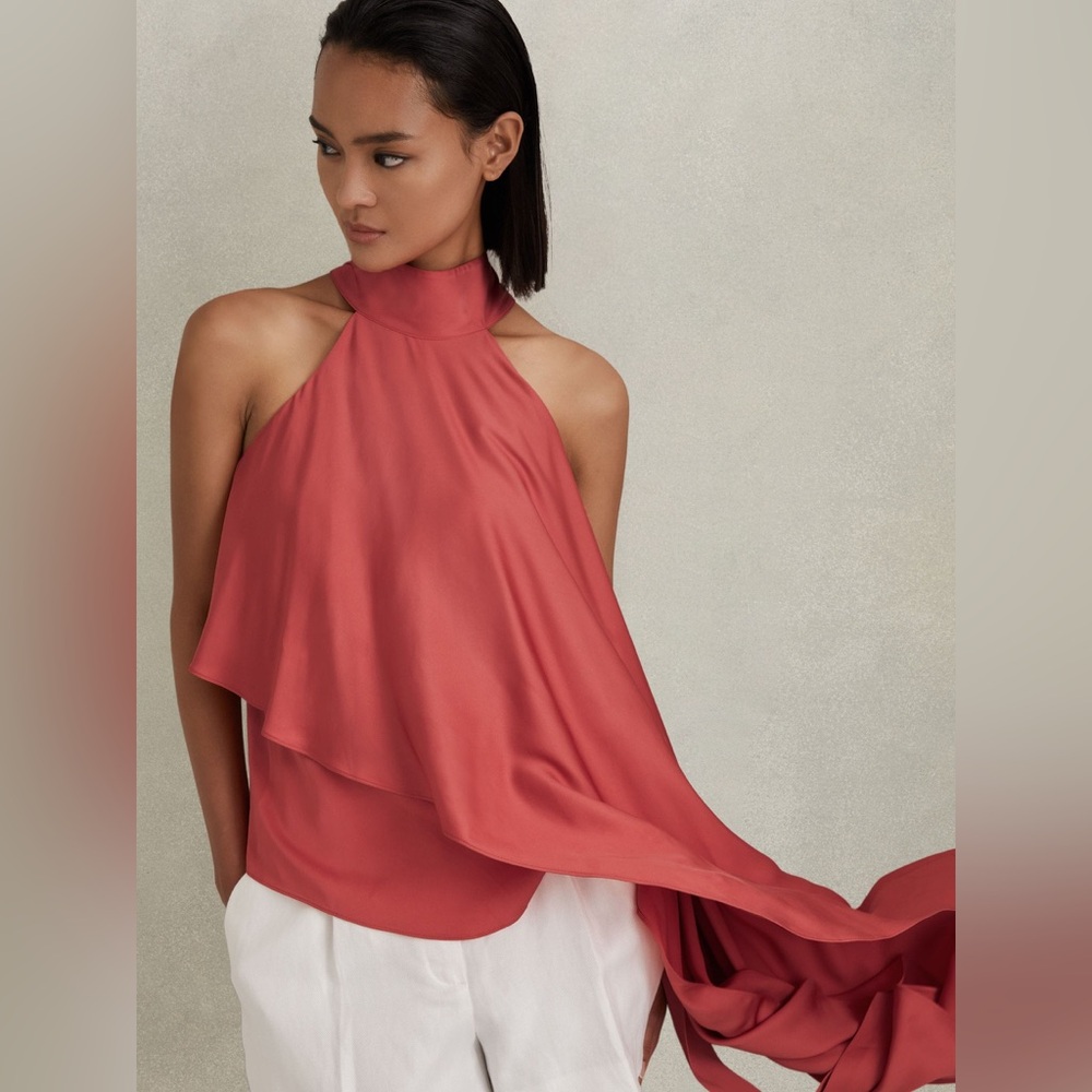 NWT - Reiss - Coral Elsie Asymmetric Draped Blouse